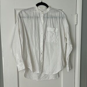 Everlane collarless linen shirt